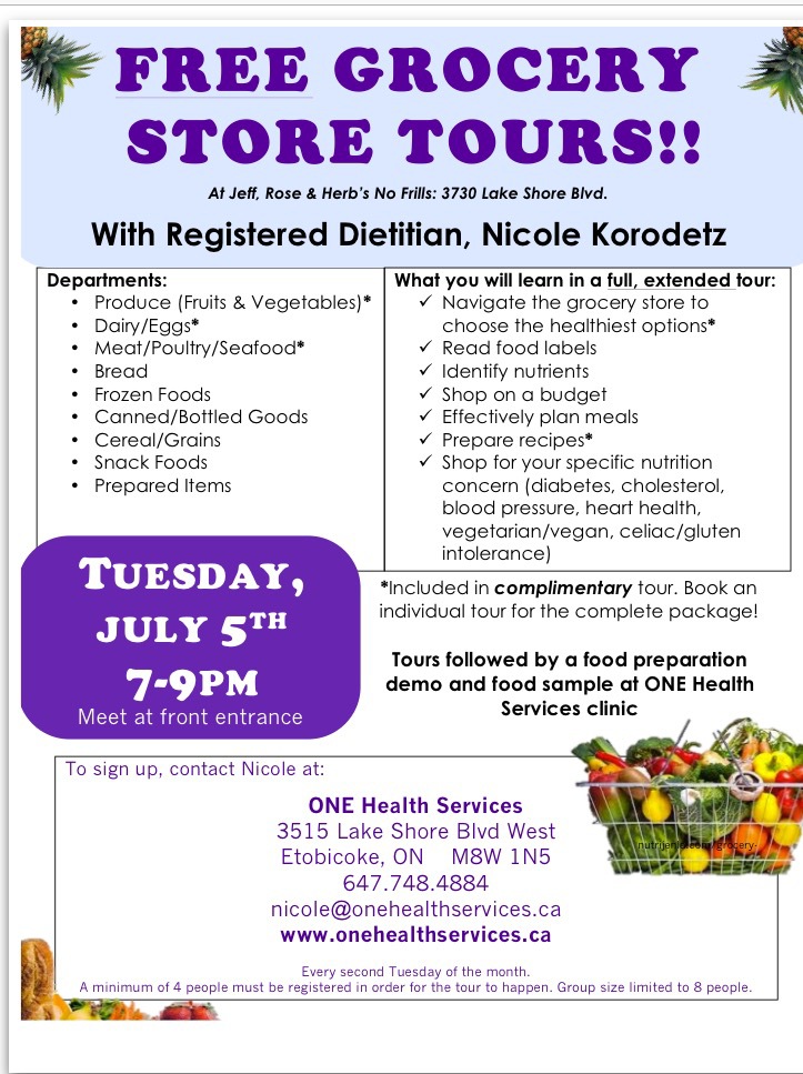 FREE Grocery Store Tours!  June 21, 2016 One Health Services Etobicoke